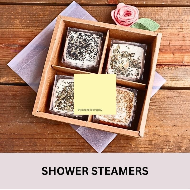 Shower steamers are put on the showerfloor, the water releases a lovely scent