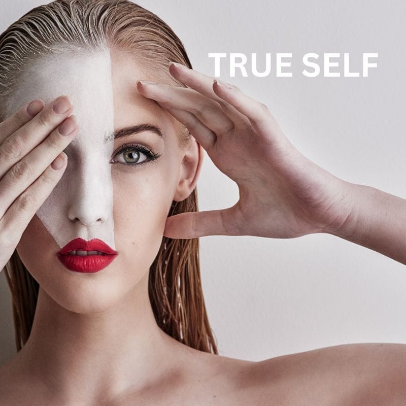 Woman's face partially painted: blog 'rediscover your true self'