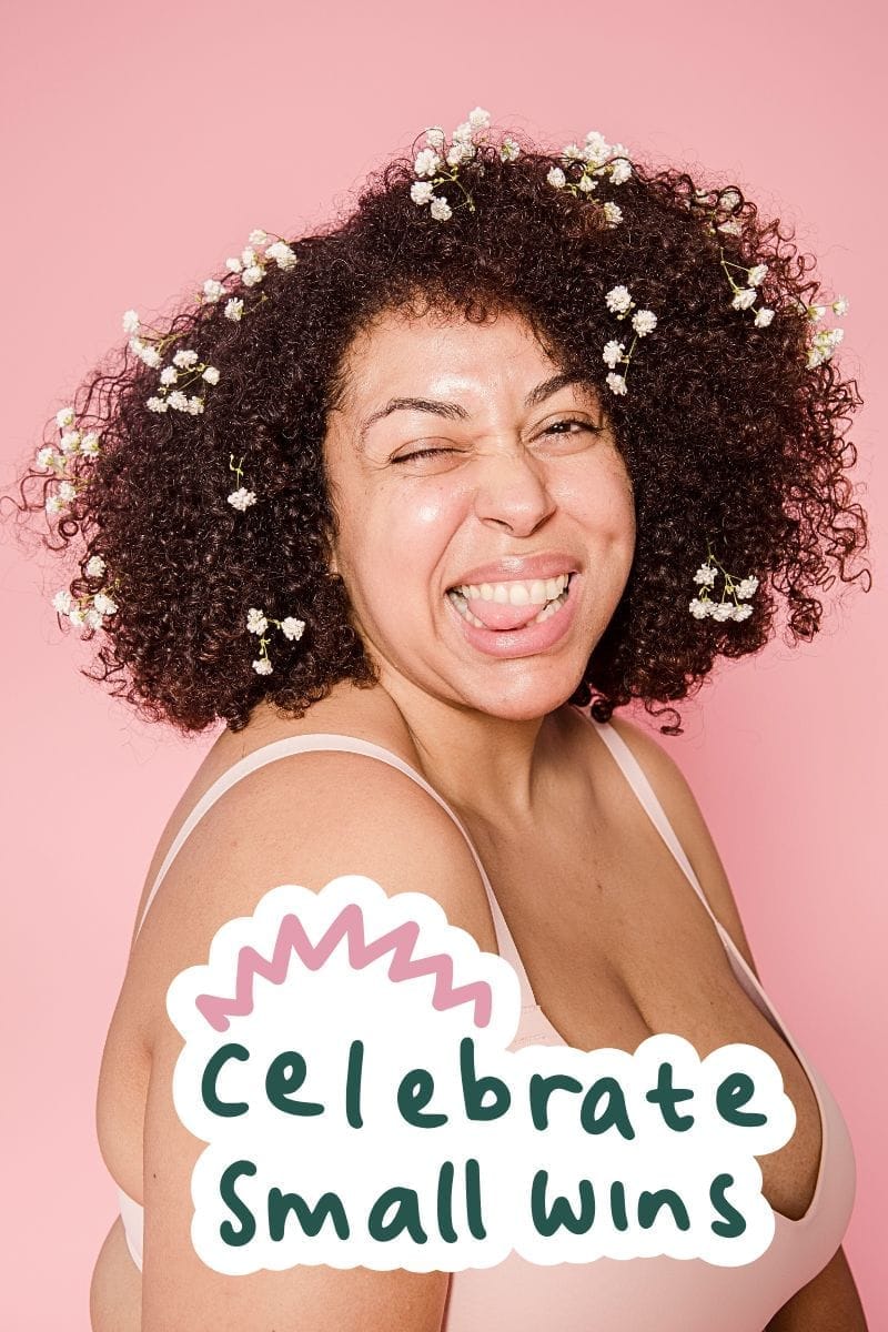 Celebrate small wins: Plus size woman sticking her tongue out