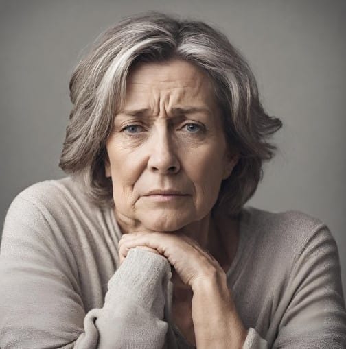 Middle-aged woman with sad and dull face