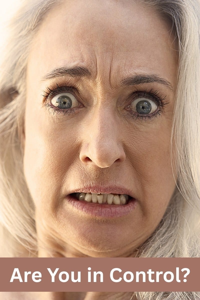 Middle-aged woman looked horrified - are you in control of your food or is food in control of you?