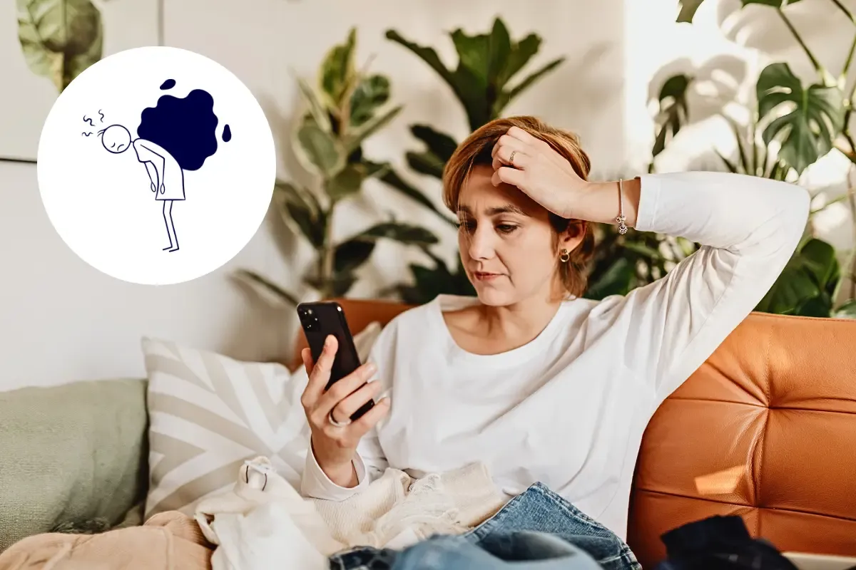 Stressed middle-aged woman feeling the emotional weight of caring for ageing parents