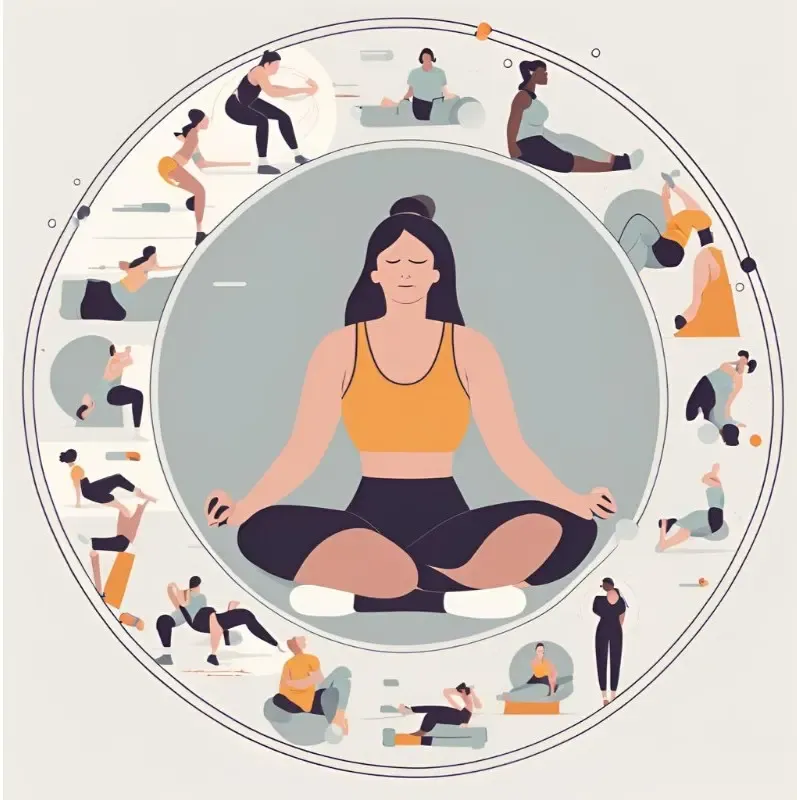 Graphic of a woman in various meditation poses designed to activate the Vagus nerve and reduce cortisol levels.