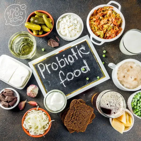 Selection of gut-friendly probiotic foods like Greek yoghurt and sauerkraut to support the gut-brain connection and Vagus nerve function.