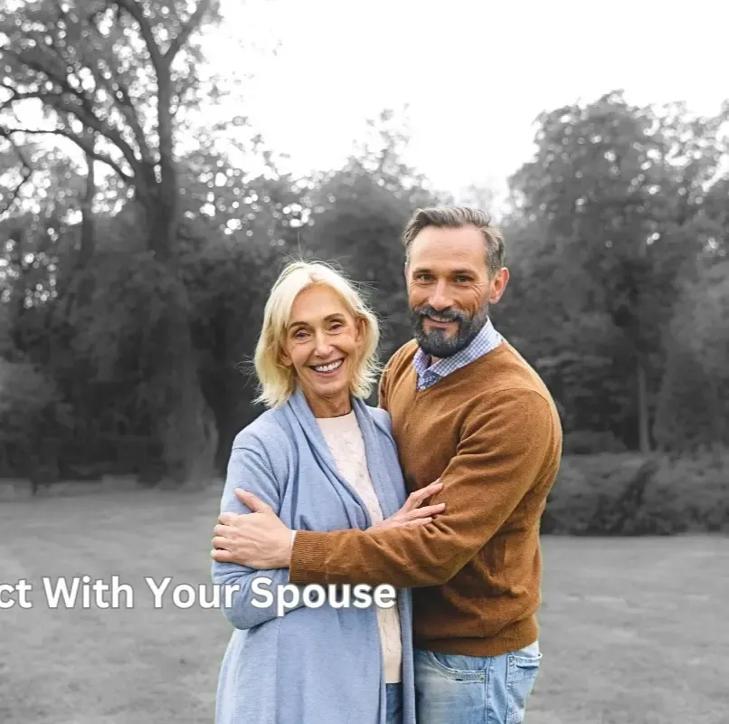 An older man holding his wife closely, showing emotional connection after the kids have left home