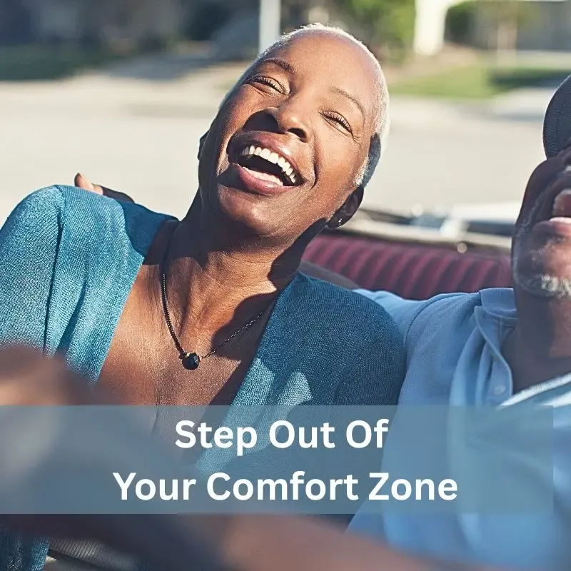 A woman over 50 bravely stepping out of her comfort zone after her children have left home.