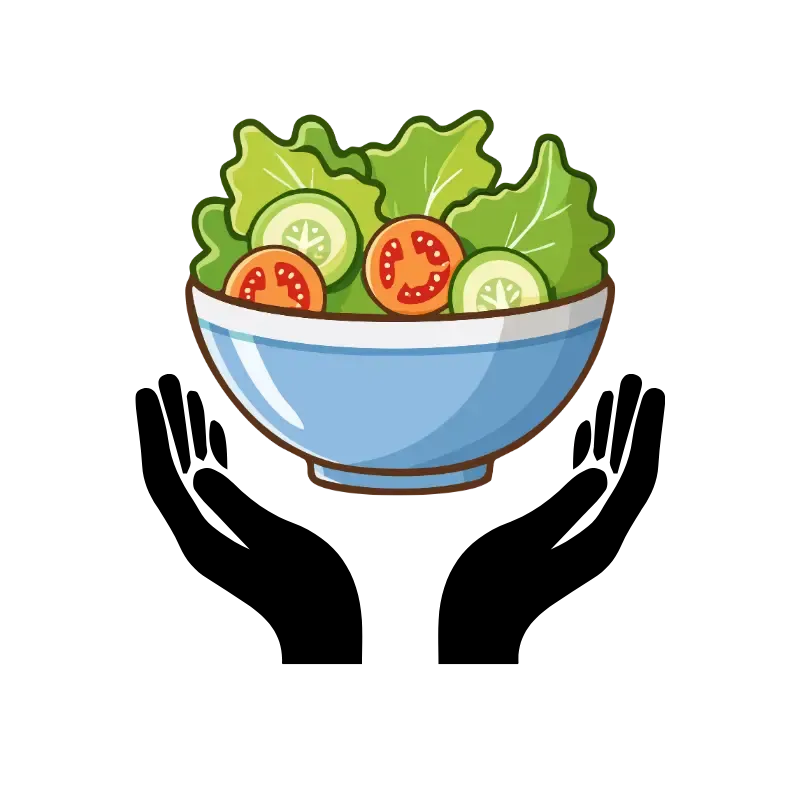 hands cup a bowl of healthy food, representing heal your relationship with food