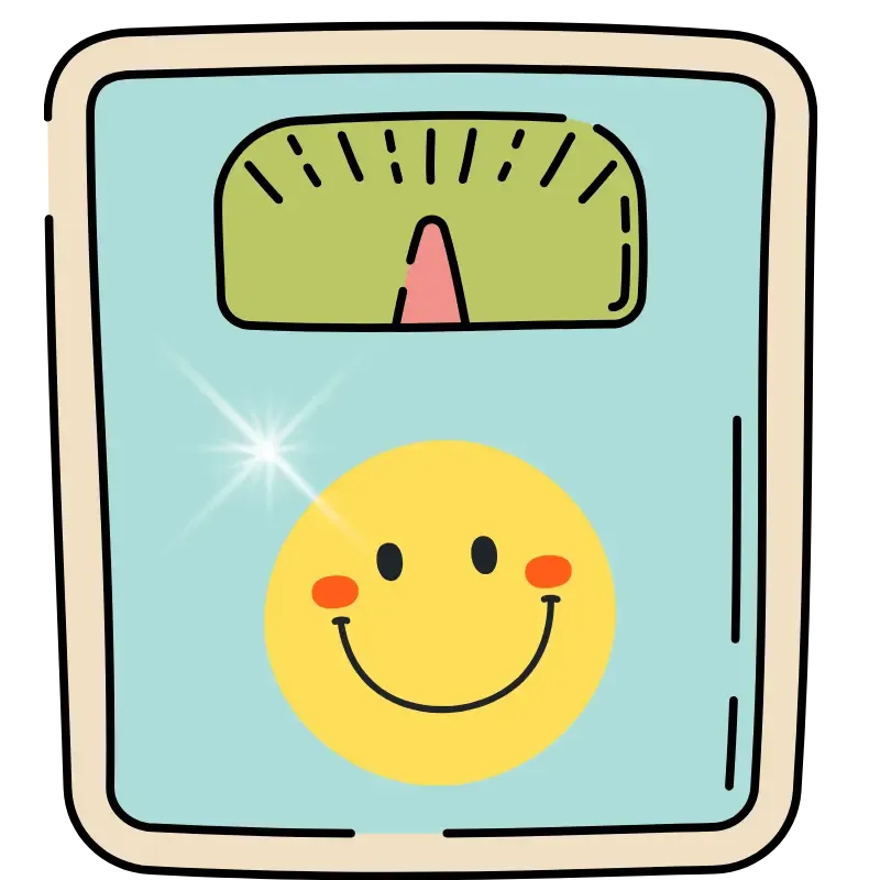a weighing scale with a smile, representing weight control with kindness