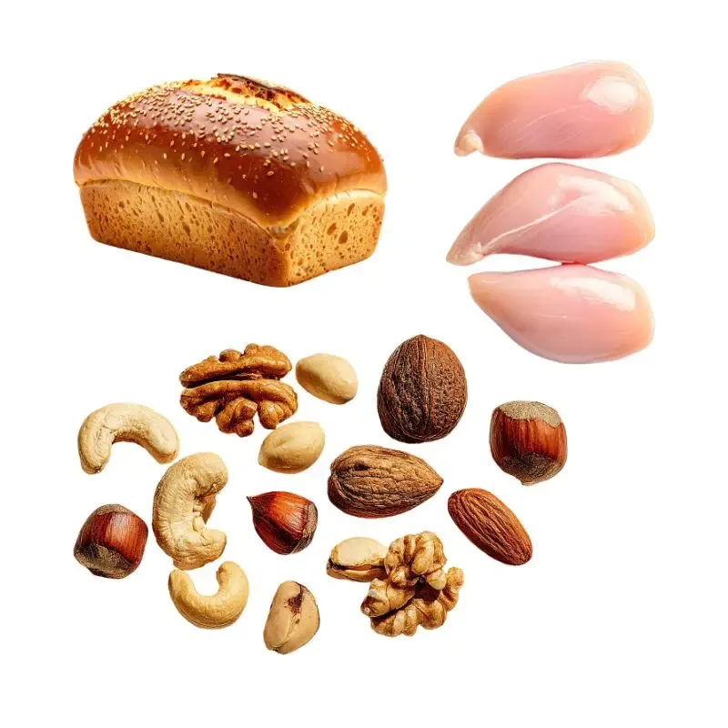 DASH foods: nuts, lean meats, fruits, vegetables, grains