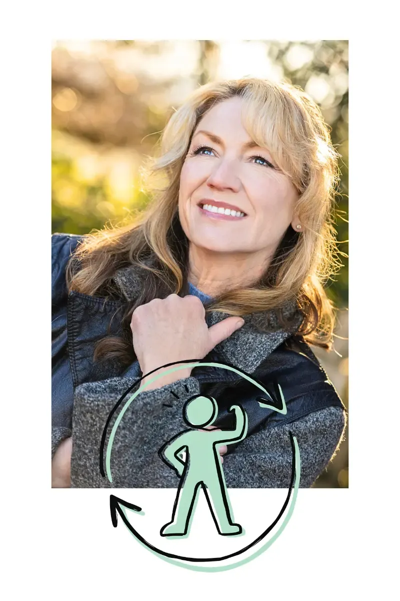 Midlife woman with positive life outlook, rediscovering her interests,