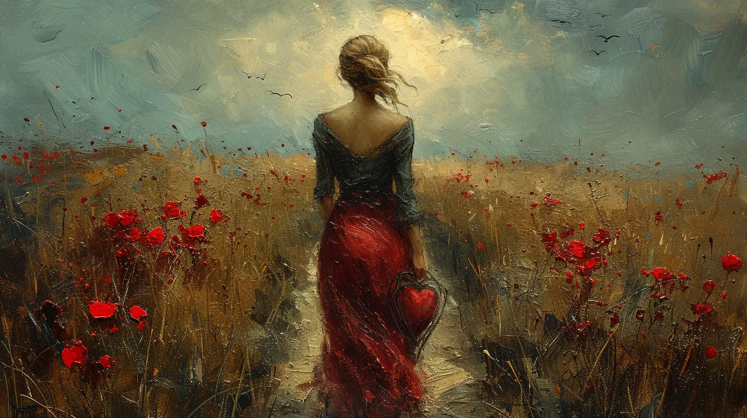 a woman walking a path of hearts
