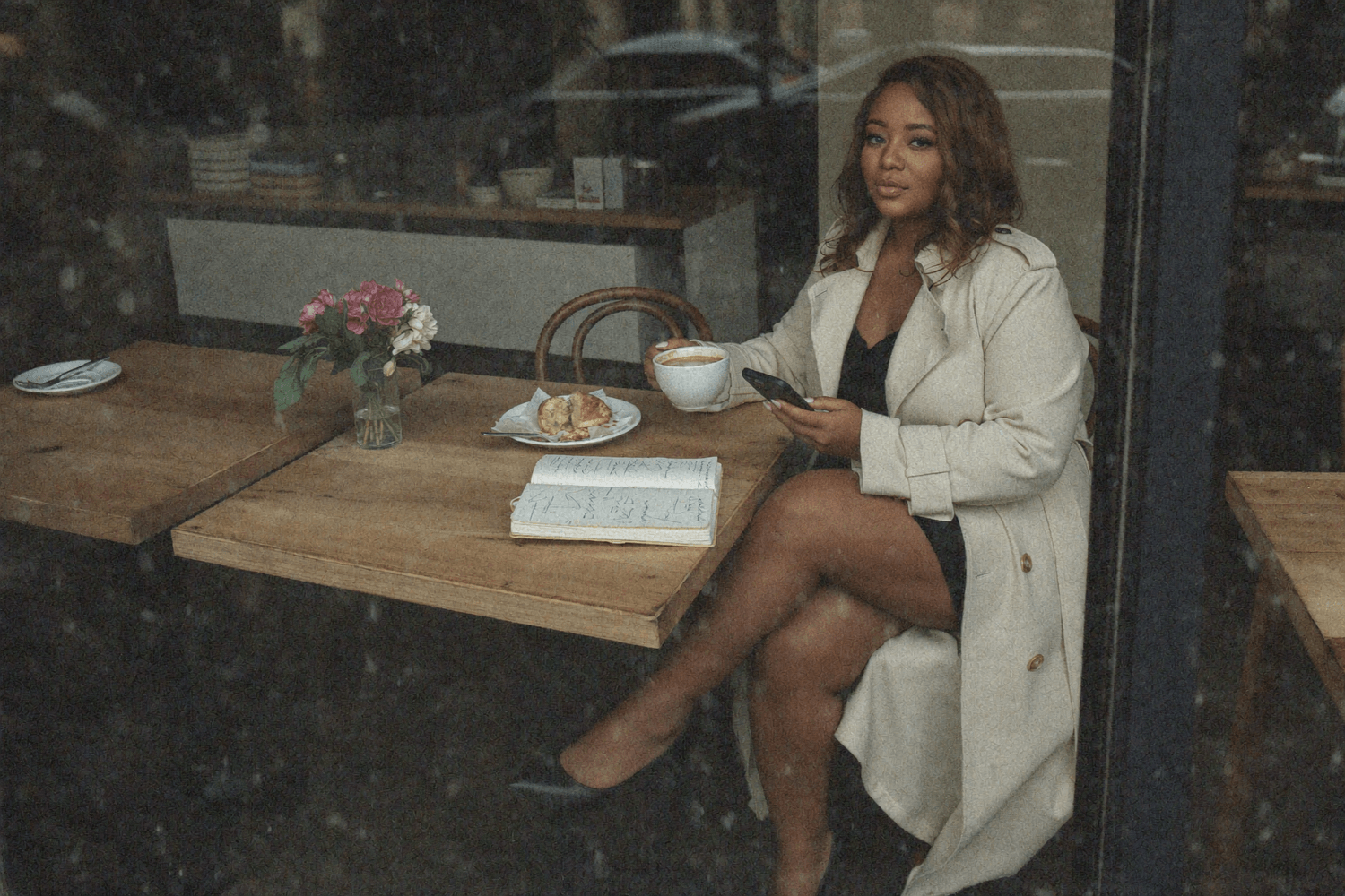 Woman working on a business project at a dining table
