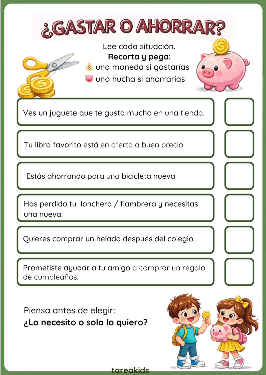 ¿Gastar o ahorrar? - Actividad