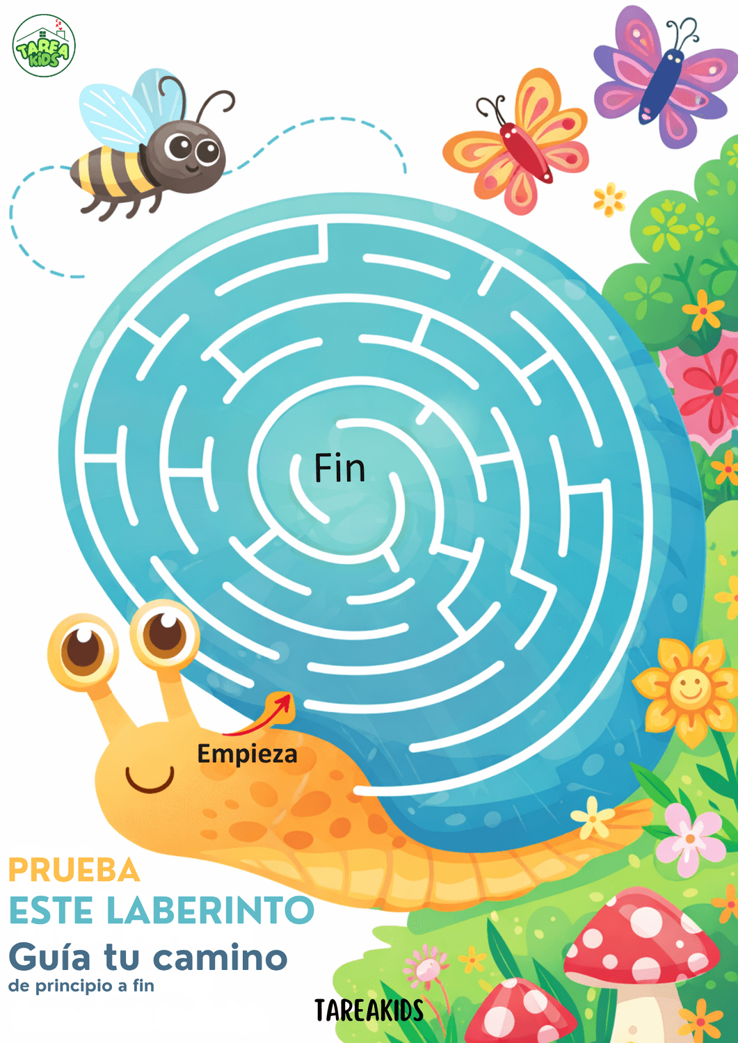 laberinto primavera niños imprimible caracol — ficha actividades educativas primavera TareaKids
