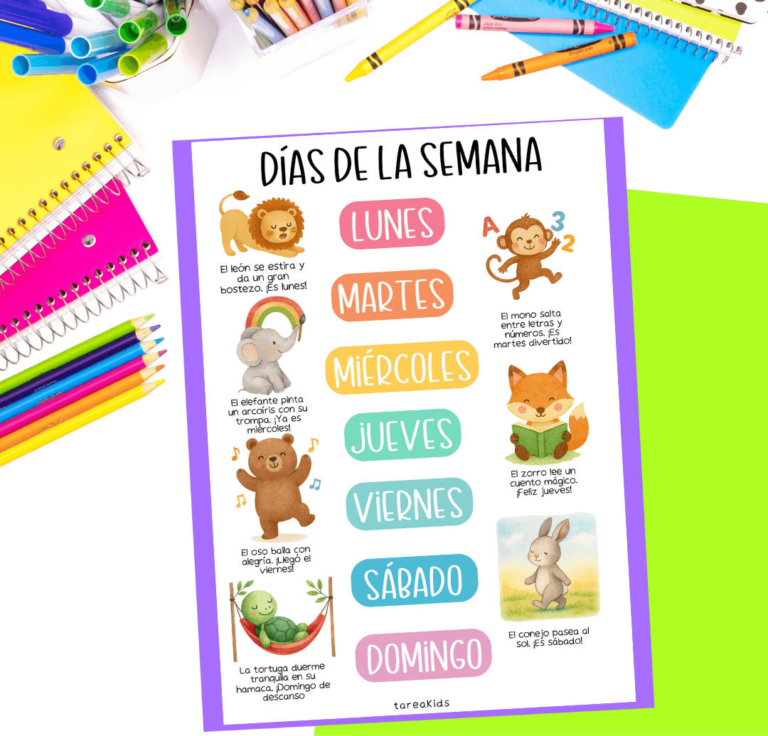 Poster día de la semana para imprimir colorido - tarea kids