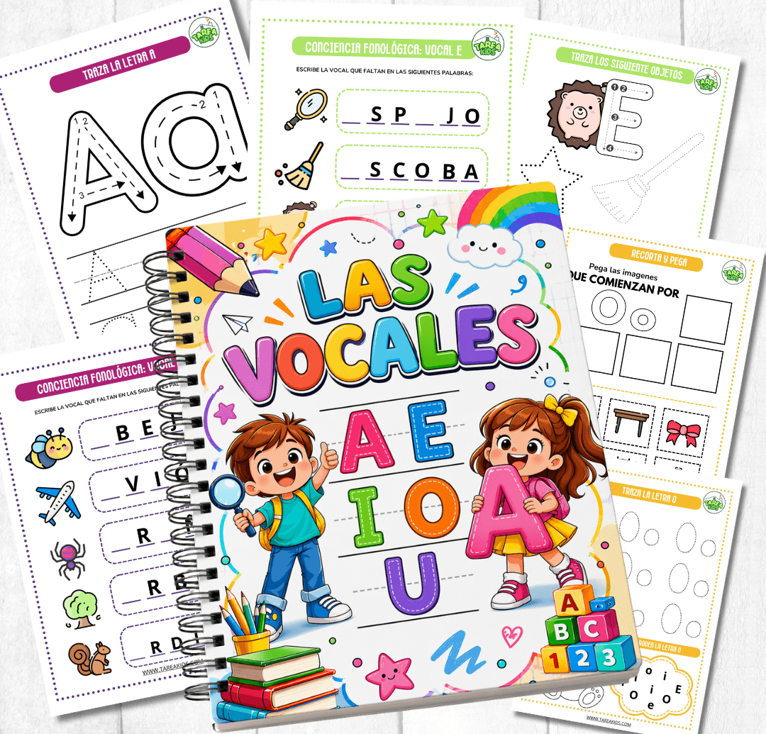 Cuadernillo de las vocales A E I O U para niños de 3 a 6 años — Tarea Kids