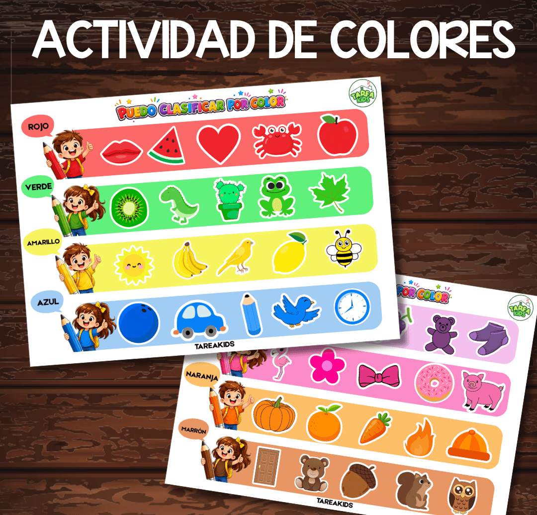 Ficha para aprender los colores clasificando — rojo, verde, amarillo y azul — actividades colores niños preescolar