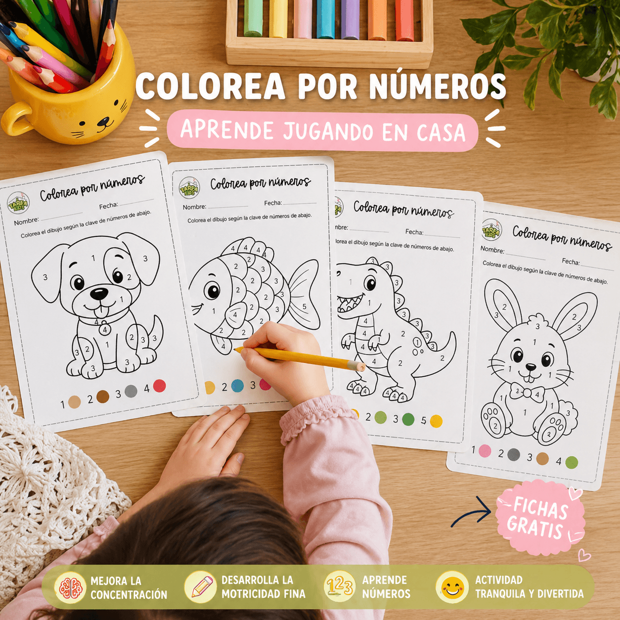 Colorea por números para niños de 3 a 7 años - fichas gratis para imprimir
