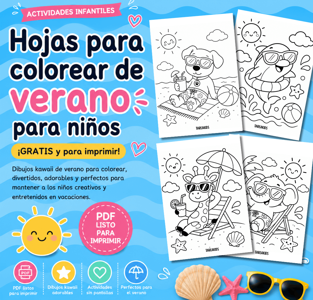10 dibujos kawaii de verano para colorear GRATIS ¡imprime ahora!