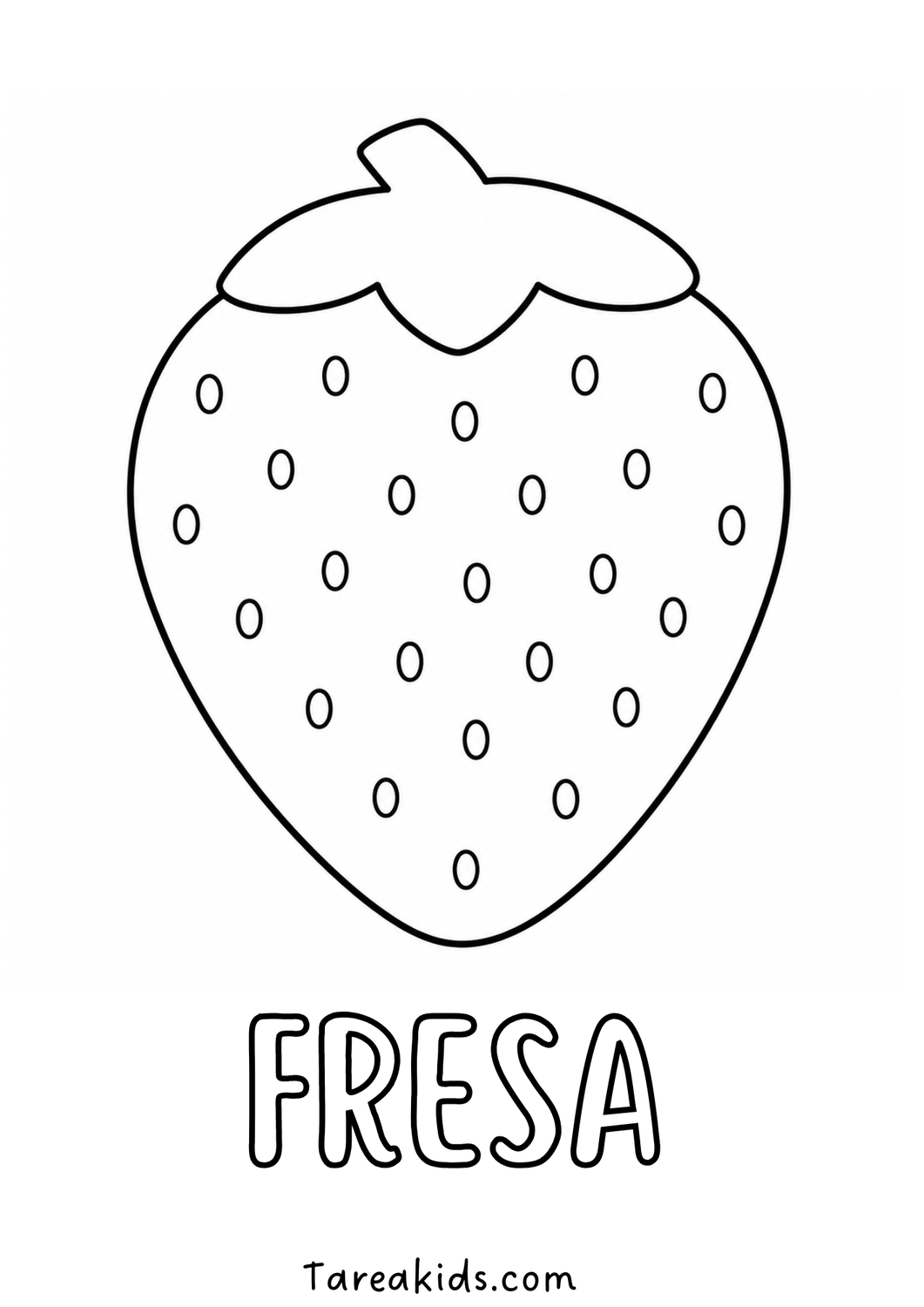 Dibujo para colorear de una fresa grande con semillas y hoja, para imprimir gratis