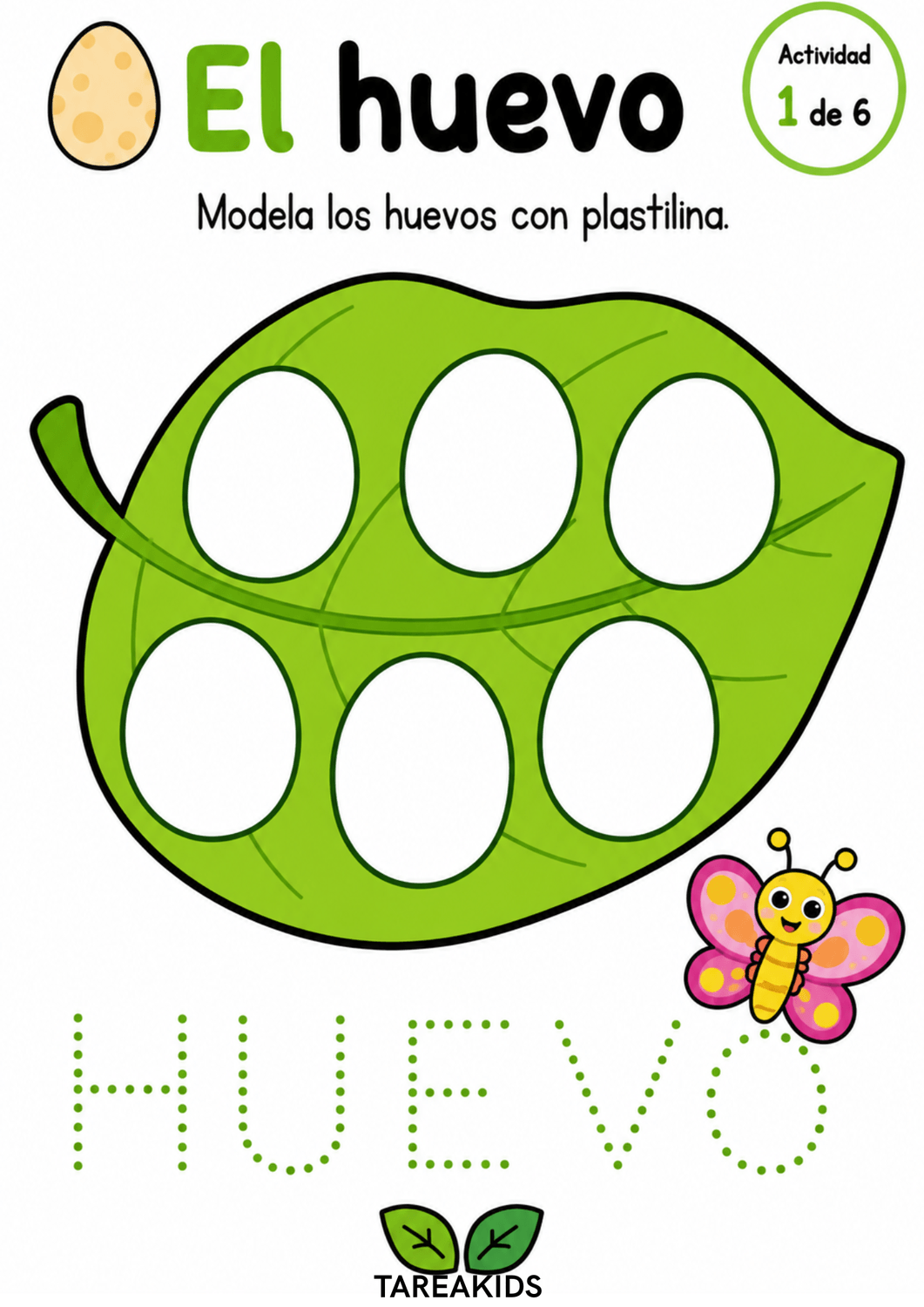  hoja verde con seis huecos para modelar huevos con plastilina