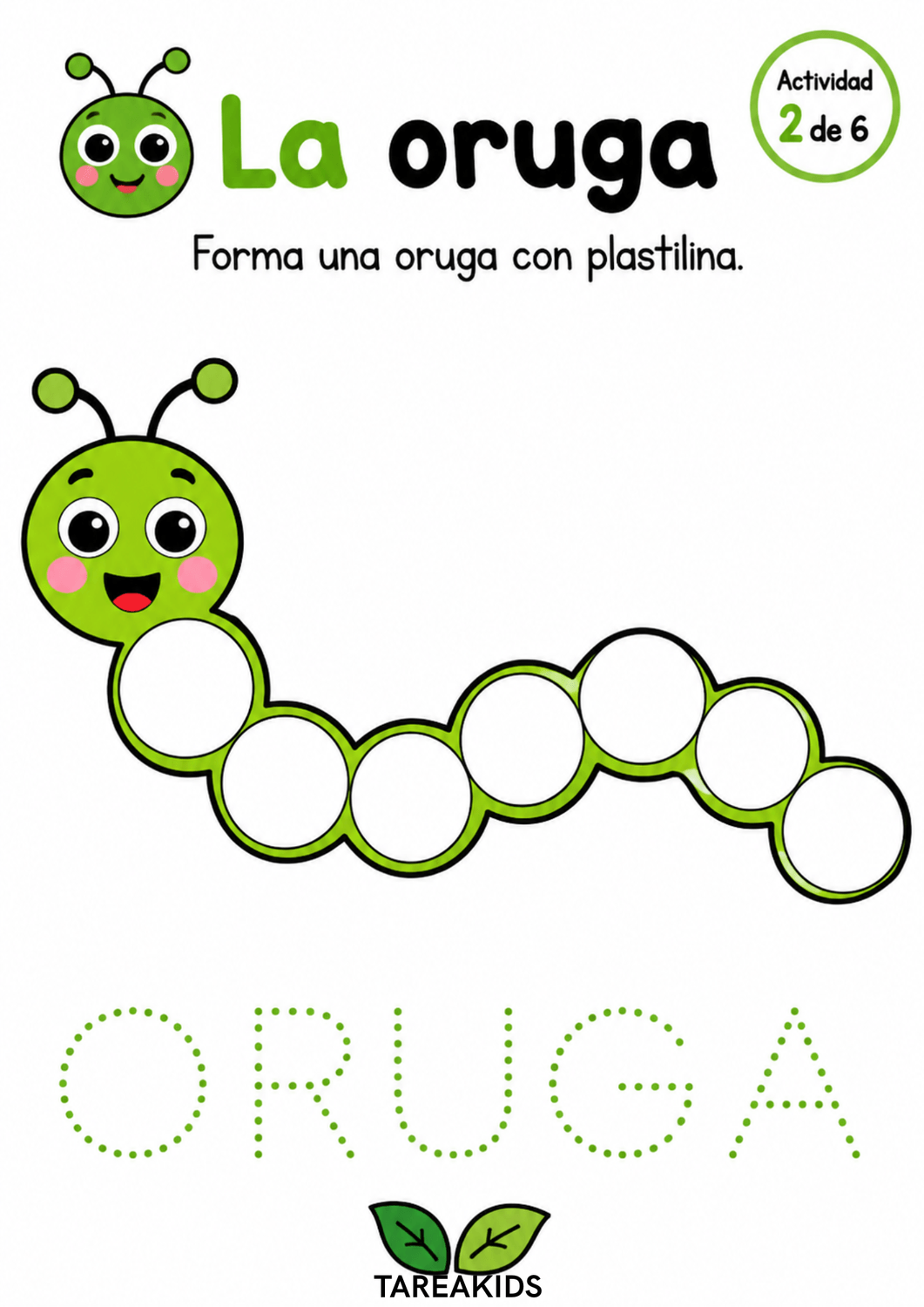 oruga con segmentos vacíos para rellenar con plastilina]