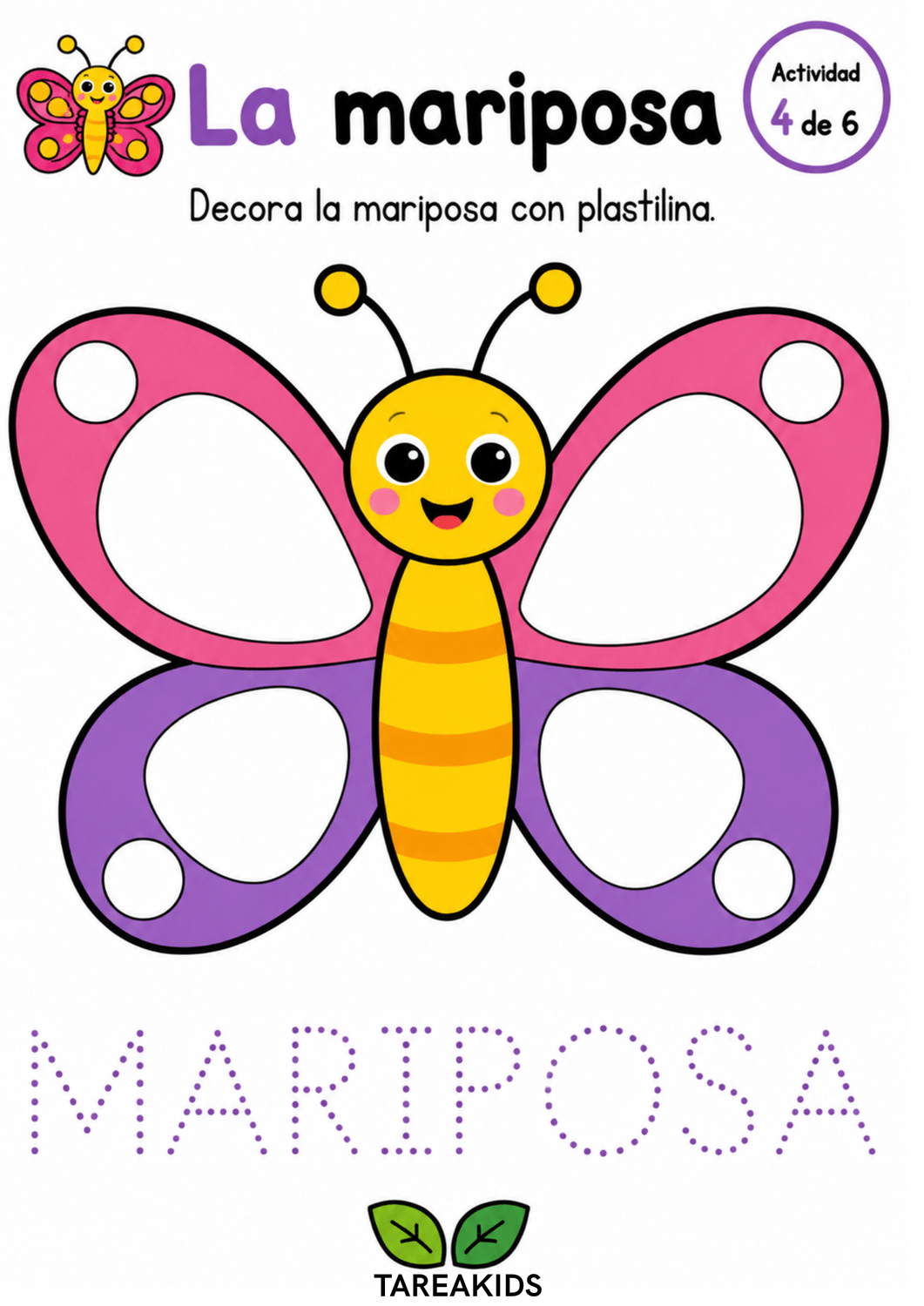 mariposa con alas rosas y moradas para decorar con plastilina