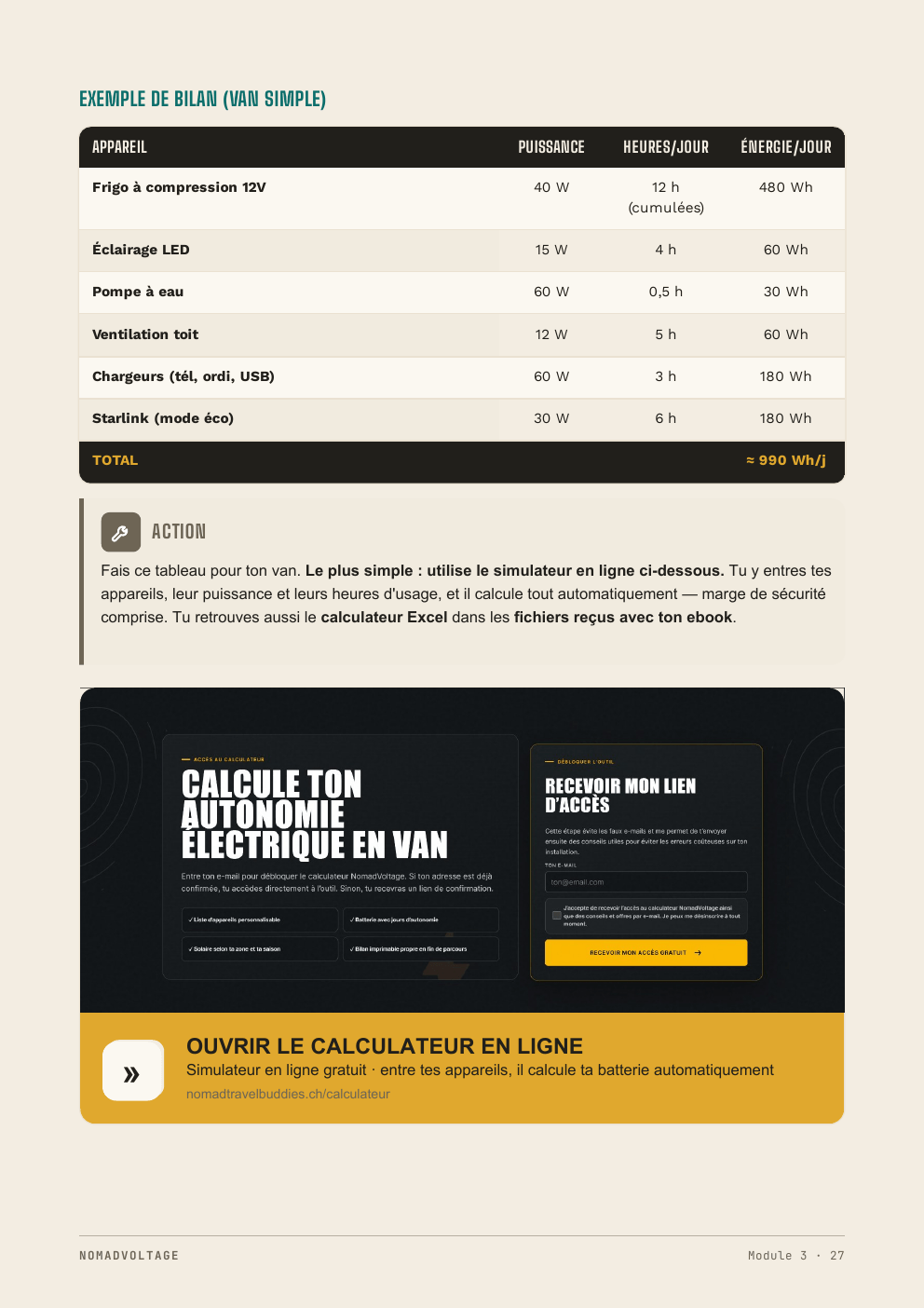 Exemple de calcul de consommation dans l'ebook