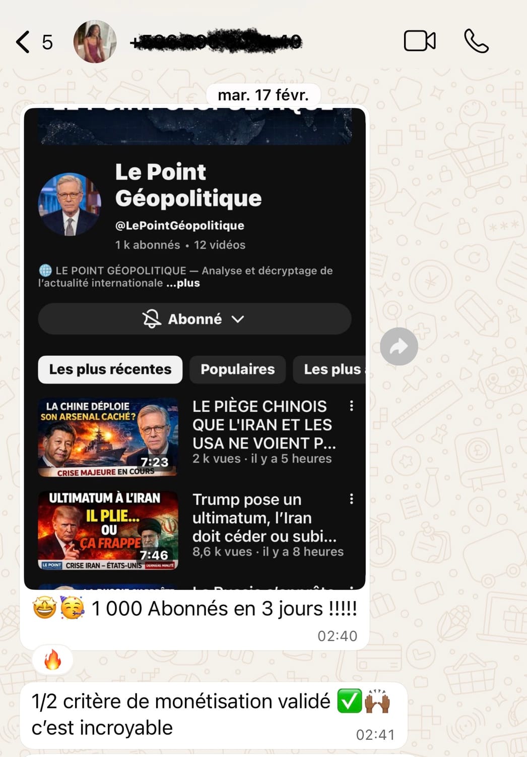 Capture d'écran des revenus générés grâce à Liberty YouTube IA - témoignage élève