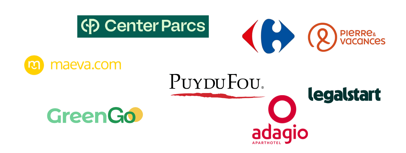 Logos des partenaires du Comité Avantages Neptune : Carrefour, Center Parcs, Legalstart, Puy du Fou, Pierre & Vacances, GreenGo...