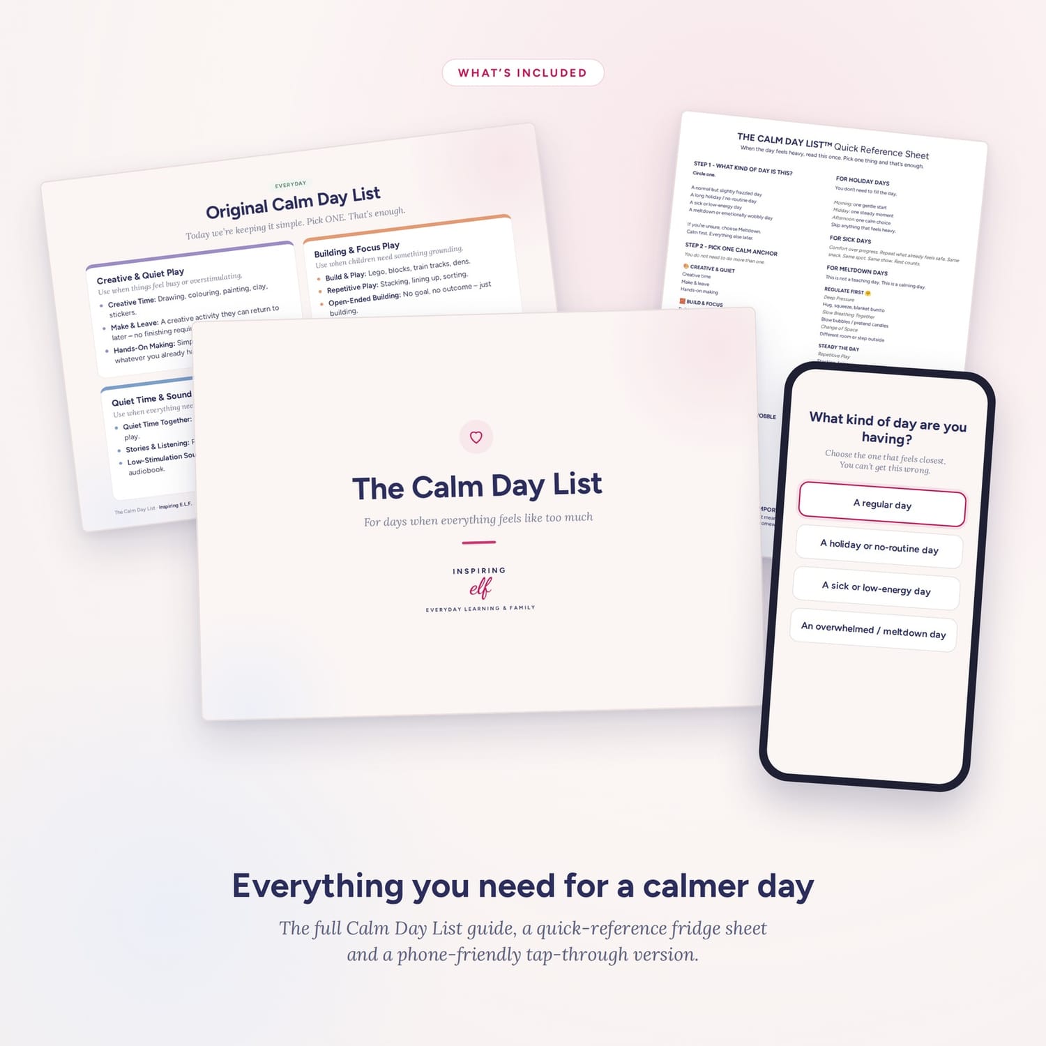 The Calm Day List guide, fridge sheet and phone version