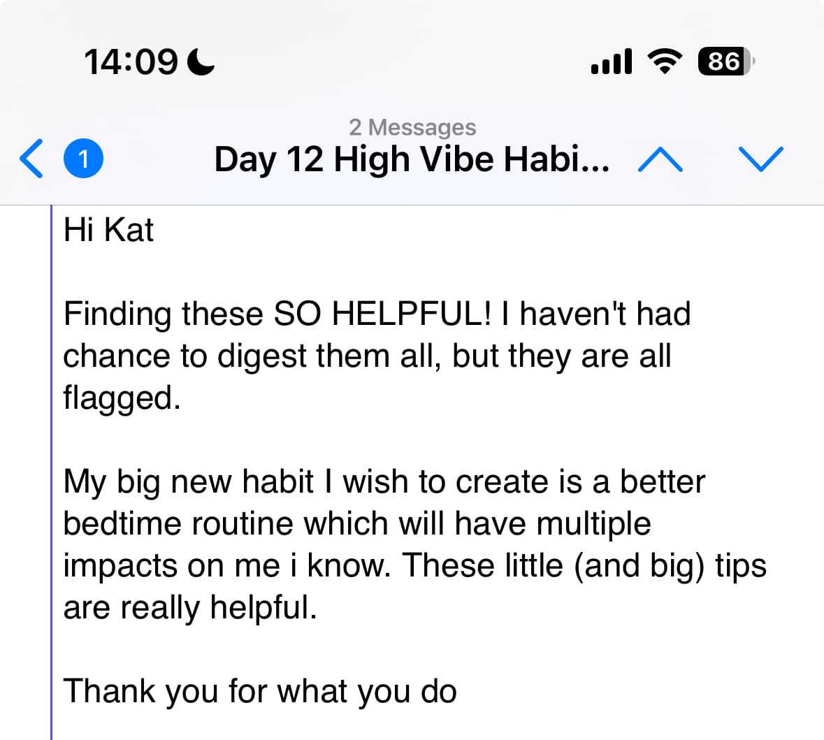habit change email testimonial