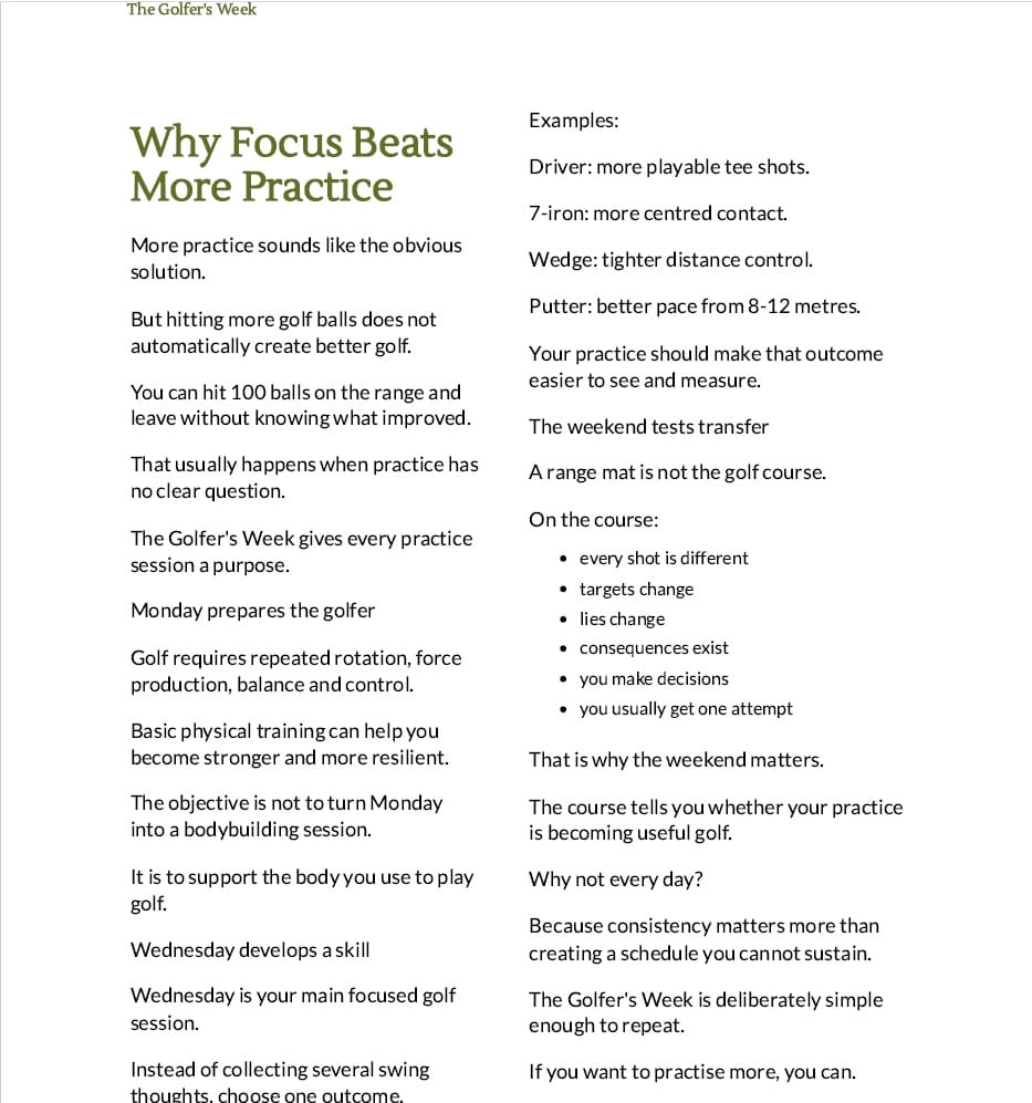 The Golfer's Week Focus Beats more Practice