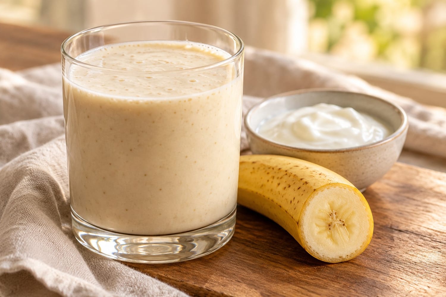 Batido de yogur y plátano con sus ingredientes
