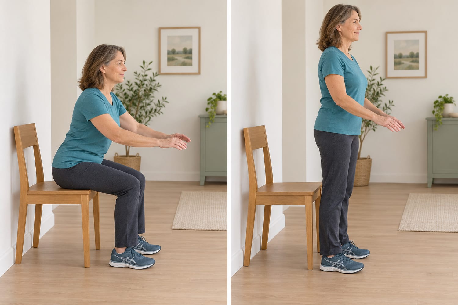 Dos posiciones del ejercicio de levantarse de una silla