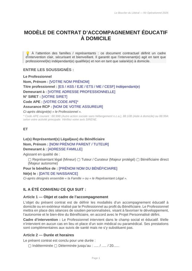 Le contrat d’accompagnement à domicile