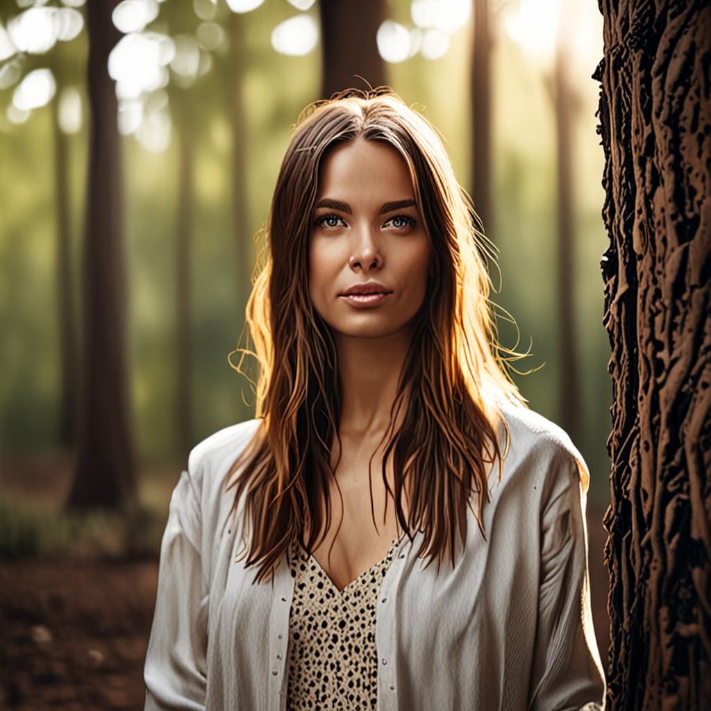 woman portrait warm natural light forest