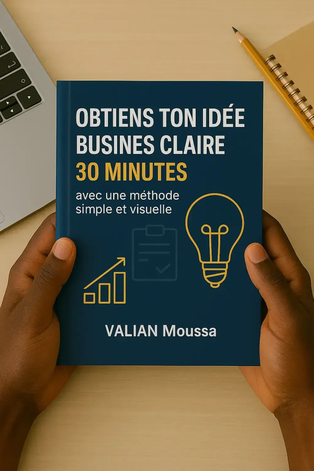 Le mukup de l'eBook « Obtiens ton idée de business claire en 30 minutes grâce à une méthode simple et visuelle. »