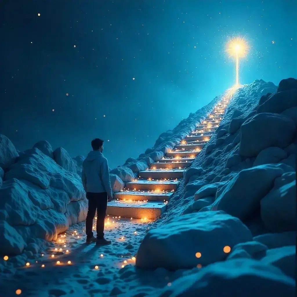 Transition abstraite du rêve à la réalité entrepreneuriale, illustrant le passage des aspirations éthérées à des objectifs concrets, structurés par l'action et menant à la croissance.
