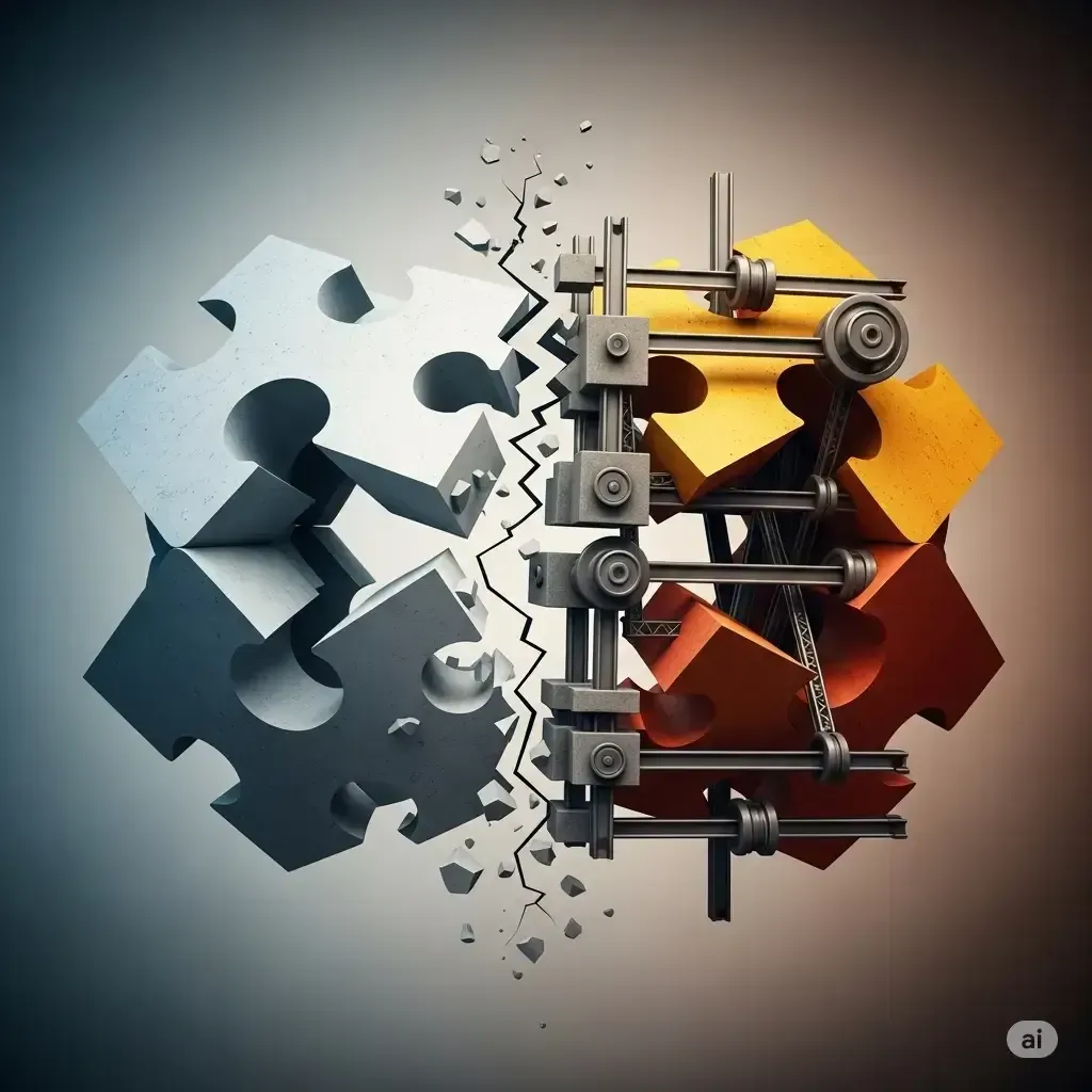  une image conceptuelle qui illustre comment une crise de confiance peut transformer une relation d'affaires brisée en une fondation plus solide