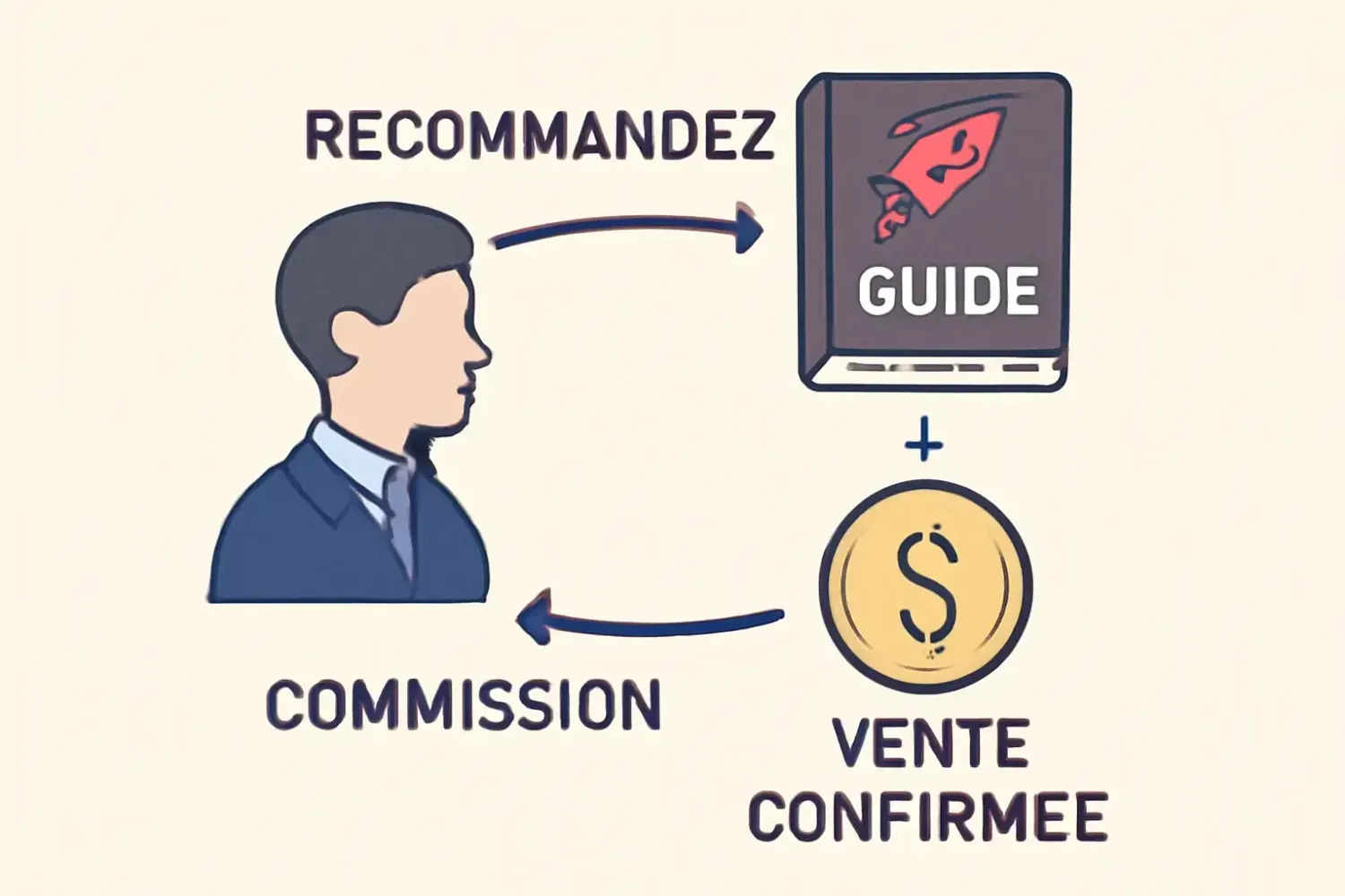 L'infographie montre comment gagner de l'argent en recommandant Le Guide de l'Aspirant Entrepreneur.