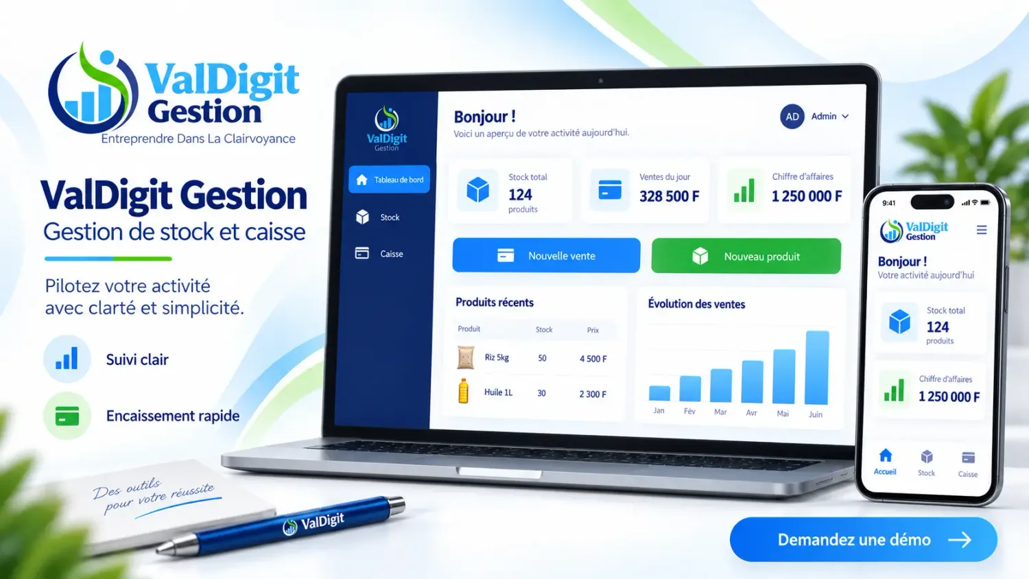 Le mucup de l'apllication de VALDIGIT-GESTION