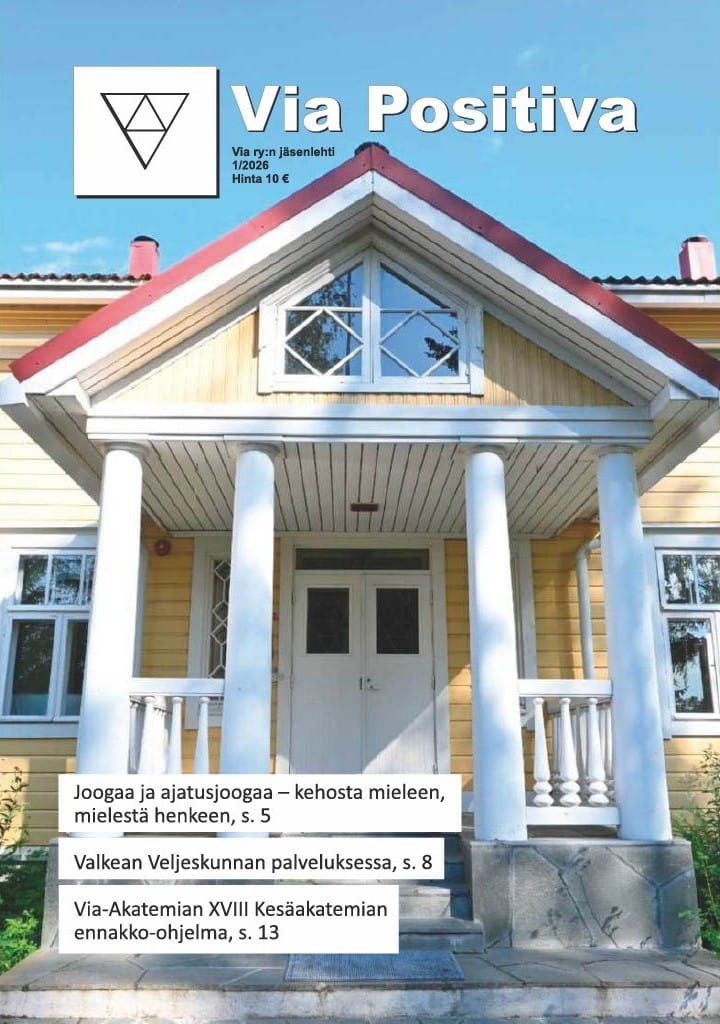 Via Positiva -jäsenlehden kansi. Lehden julkaisija on Via ry, ja kannessa on Kaukalinna Kerimäellä.
