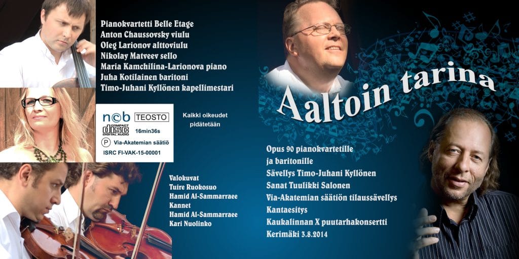 Aaltoin tarina -CD- ja DVD-julkaisun kansi. Via-Akatemian tilaussävellys.