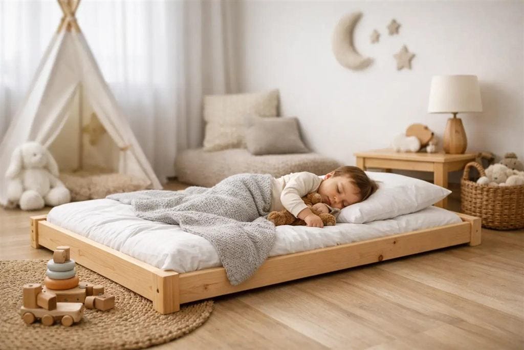 Enfant endormi paisiblement dans une chambre douce et apaisante