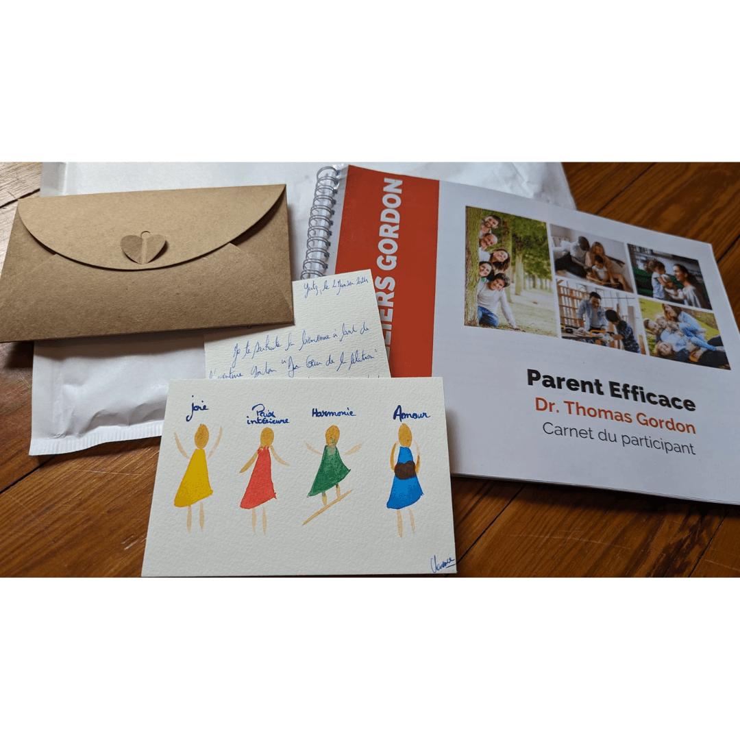 Paquet de bienvenue du stage Gordon avec carnet et surprises, supports pédagogiques pour parents