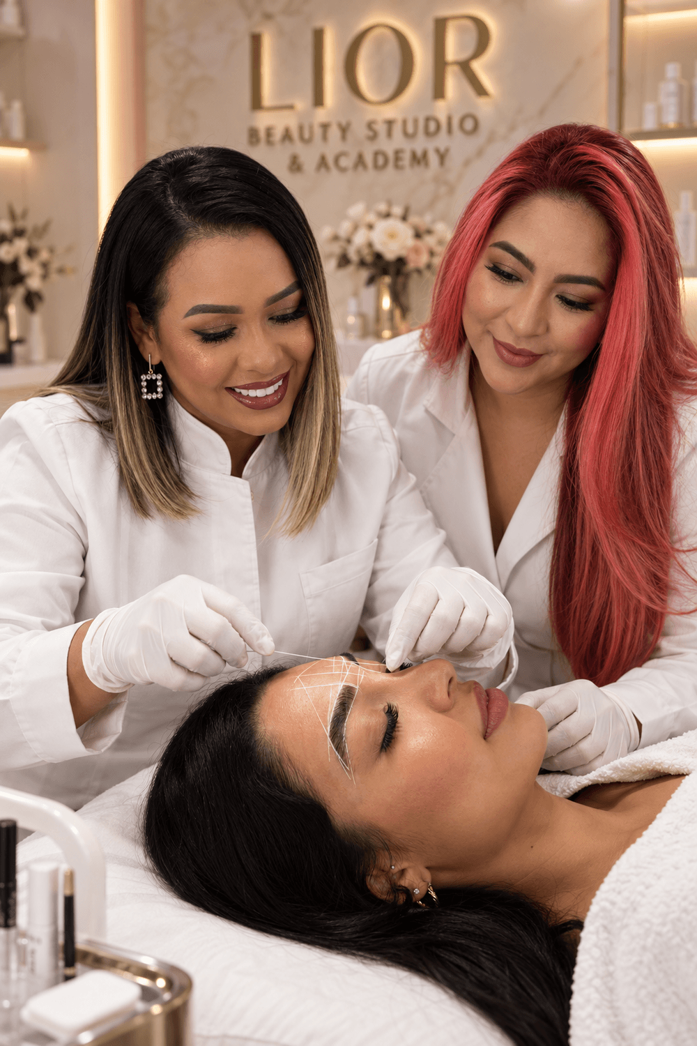 Equipo de LIOR realizando un diseño de cejas