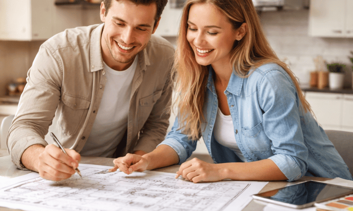 image couple avec plan d'aménagement