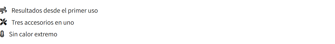 captura de la lista de tres beneficios con un icono de Font Awesome delante de cada línea, tal y como queda en la ficha de producto