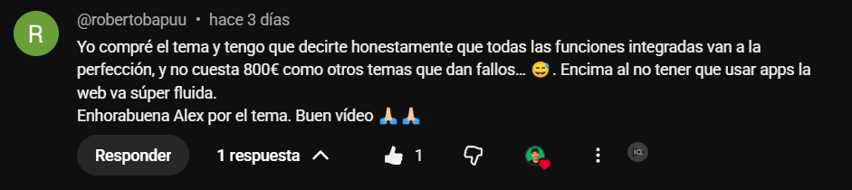 Comentario en YouTube de @robertobapuu: todas las funciones integradas van a la perfecci&oacute;n, no cuesta 800 euros como otros temas que dan fallos, y al no tener que usar apps la web va s&uacute;per fluida